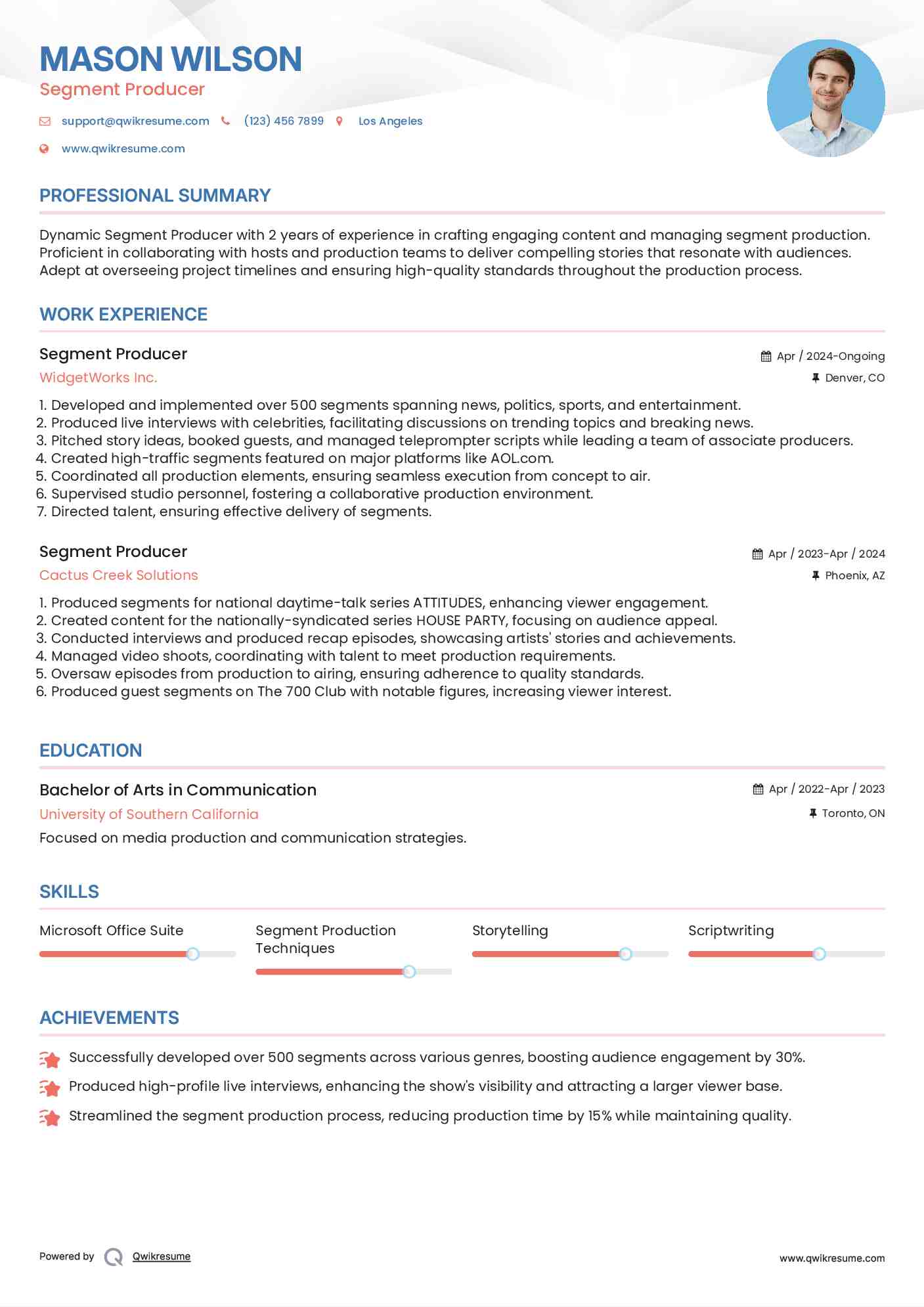 Segment Producer Resume Sample