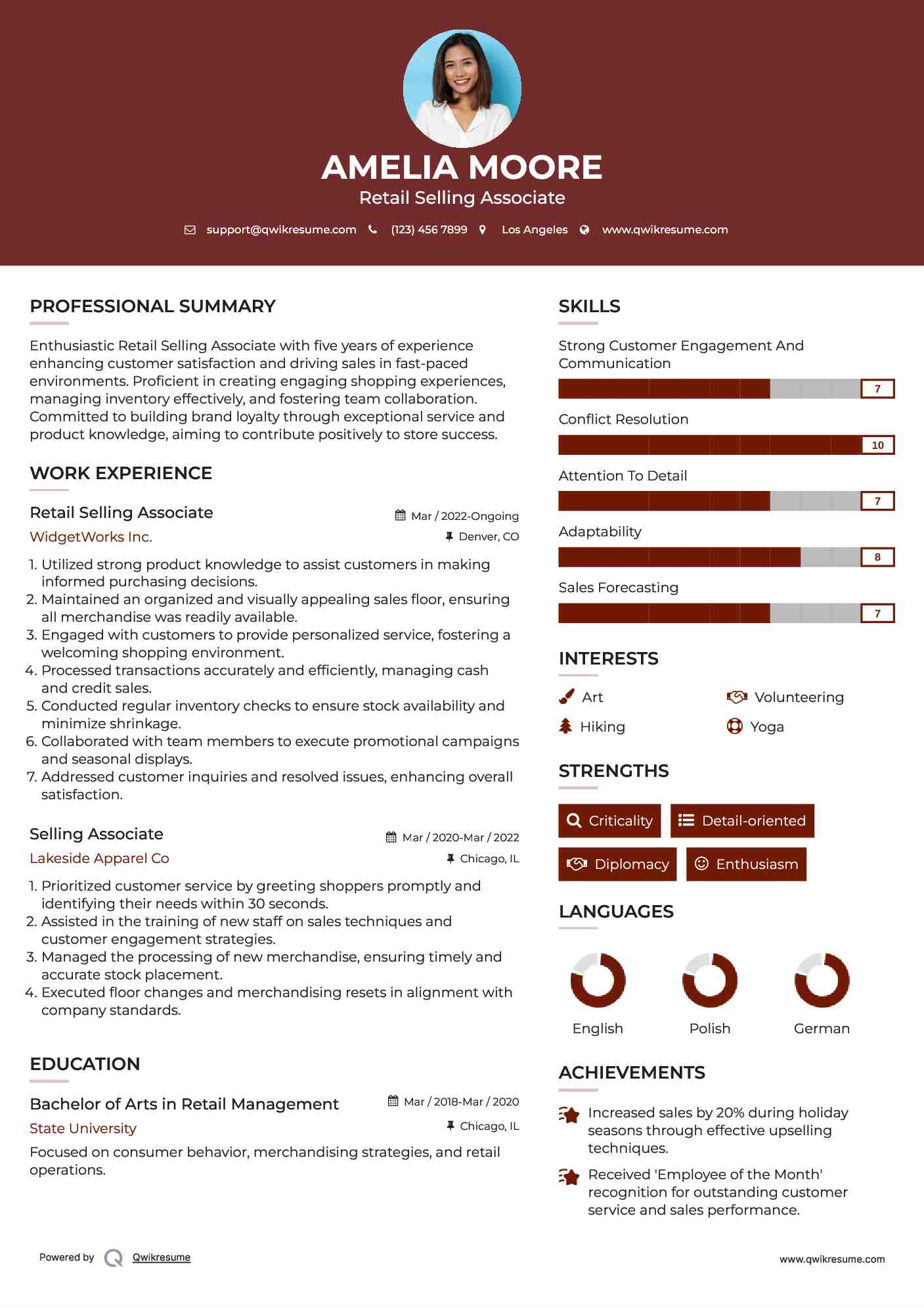 Retail Selling Associate Resume Template