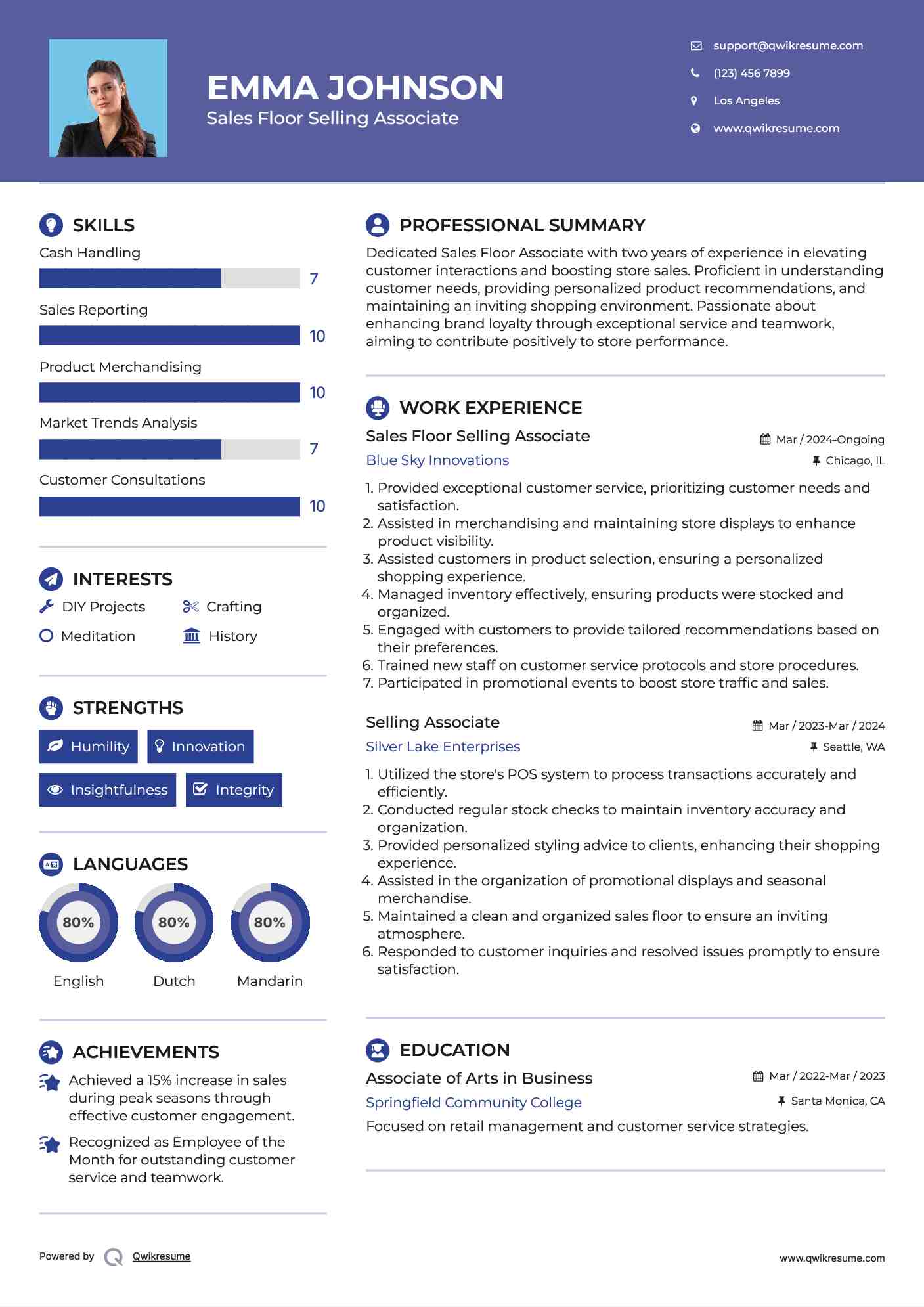 Sales Floor Selling Associate Resume Sample