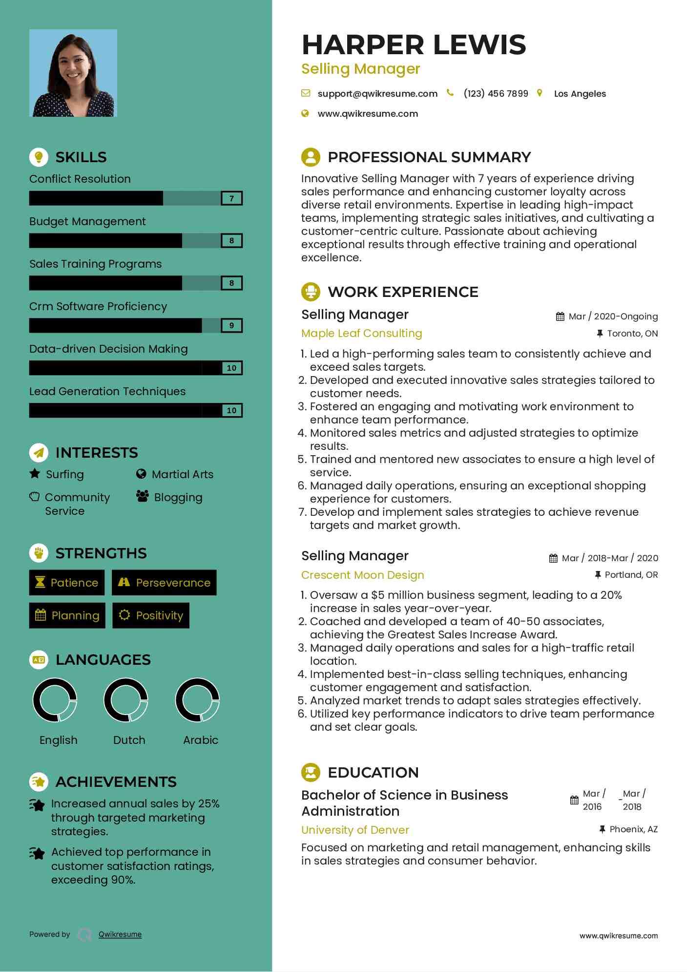 Selling Manager Resume Format