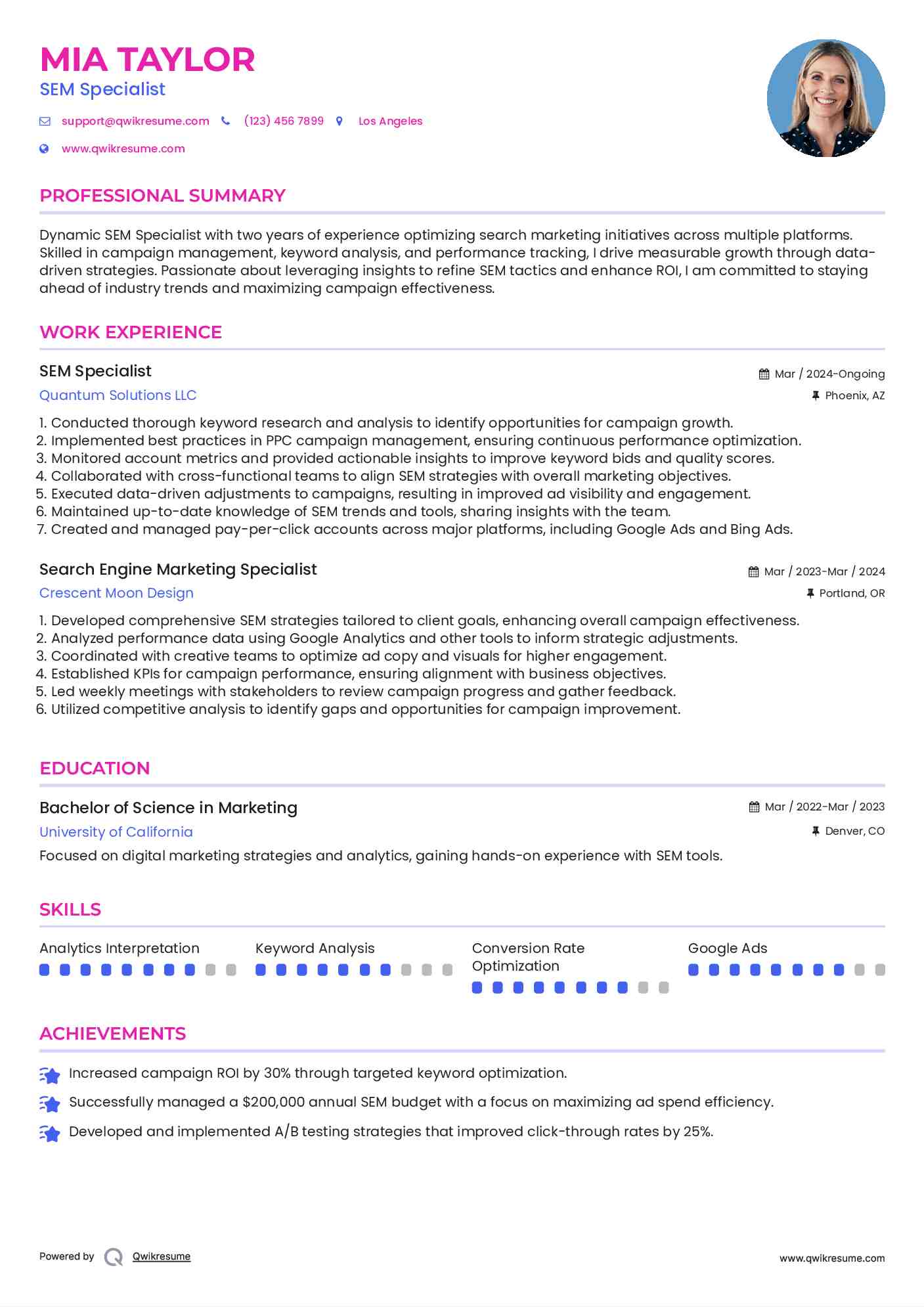 SEM Specialist Resume Model