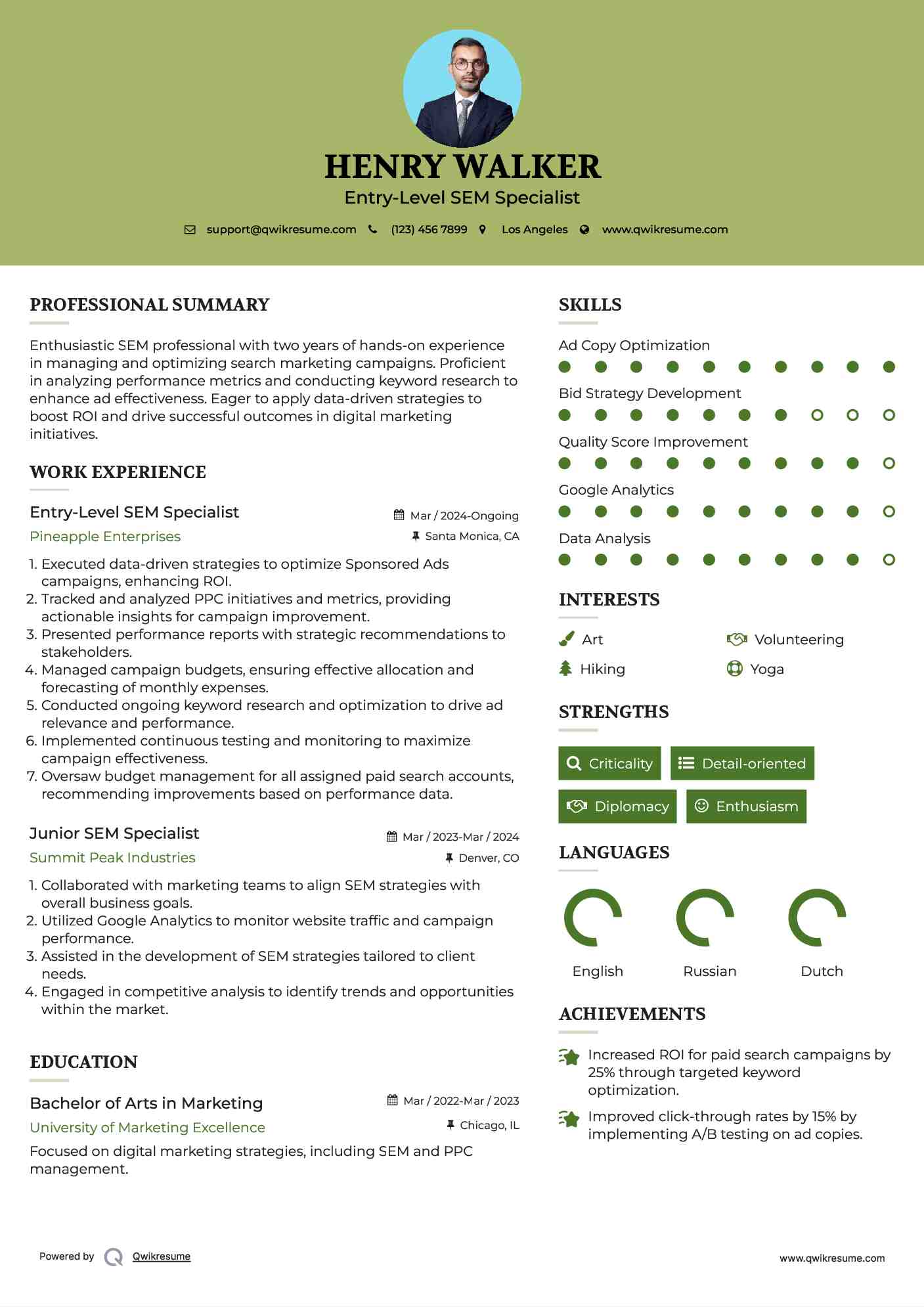 Entry-Level SEM Specialist Resume Template