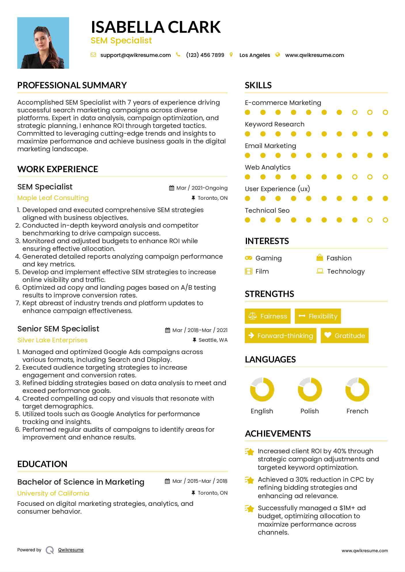 SEM Specialist Resume Format