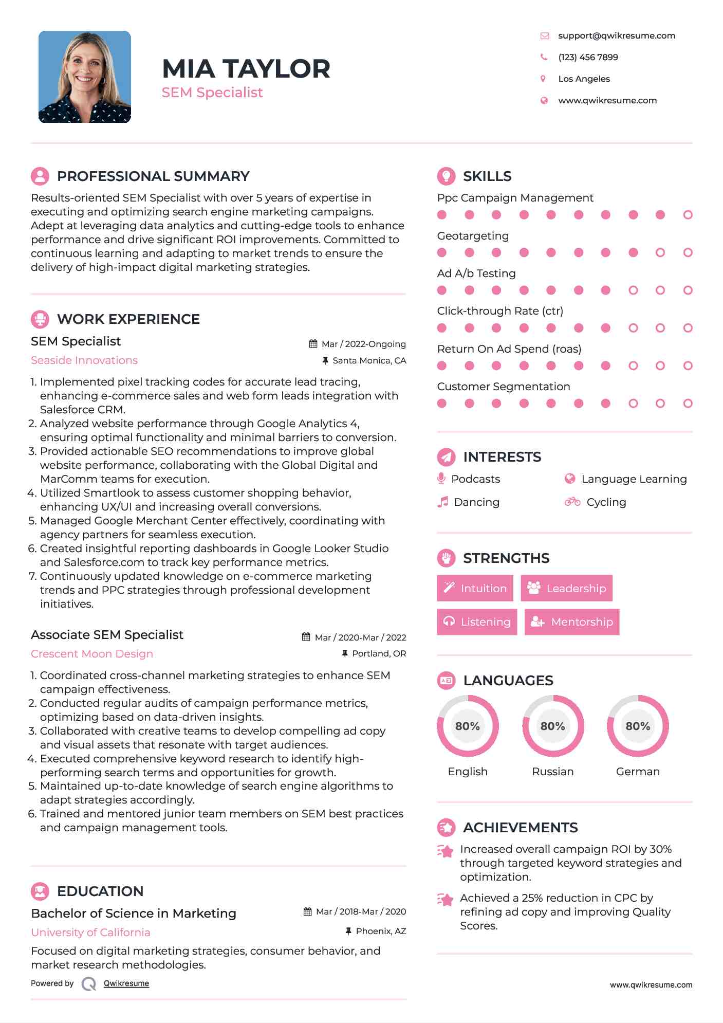 SEM Specialist Resume Template