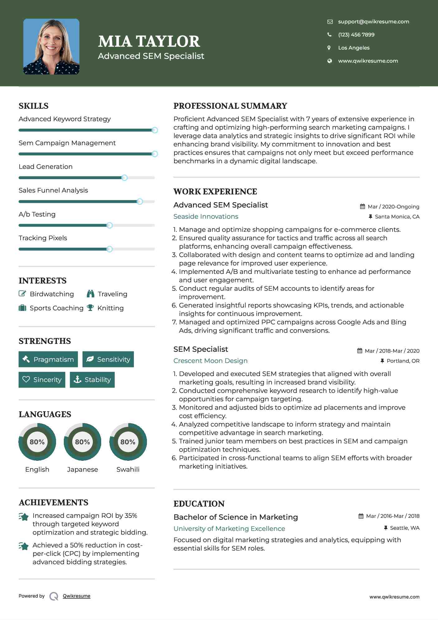 Advanced SEM Specialist Resume Example