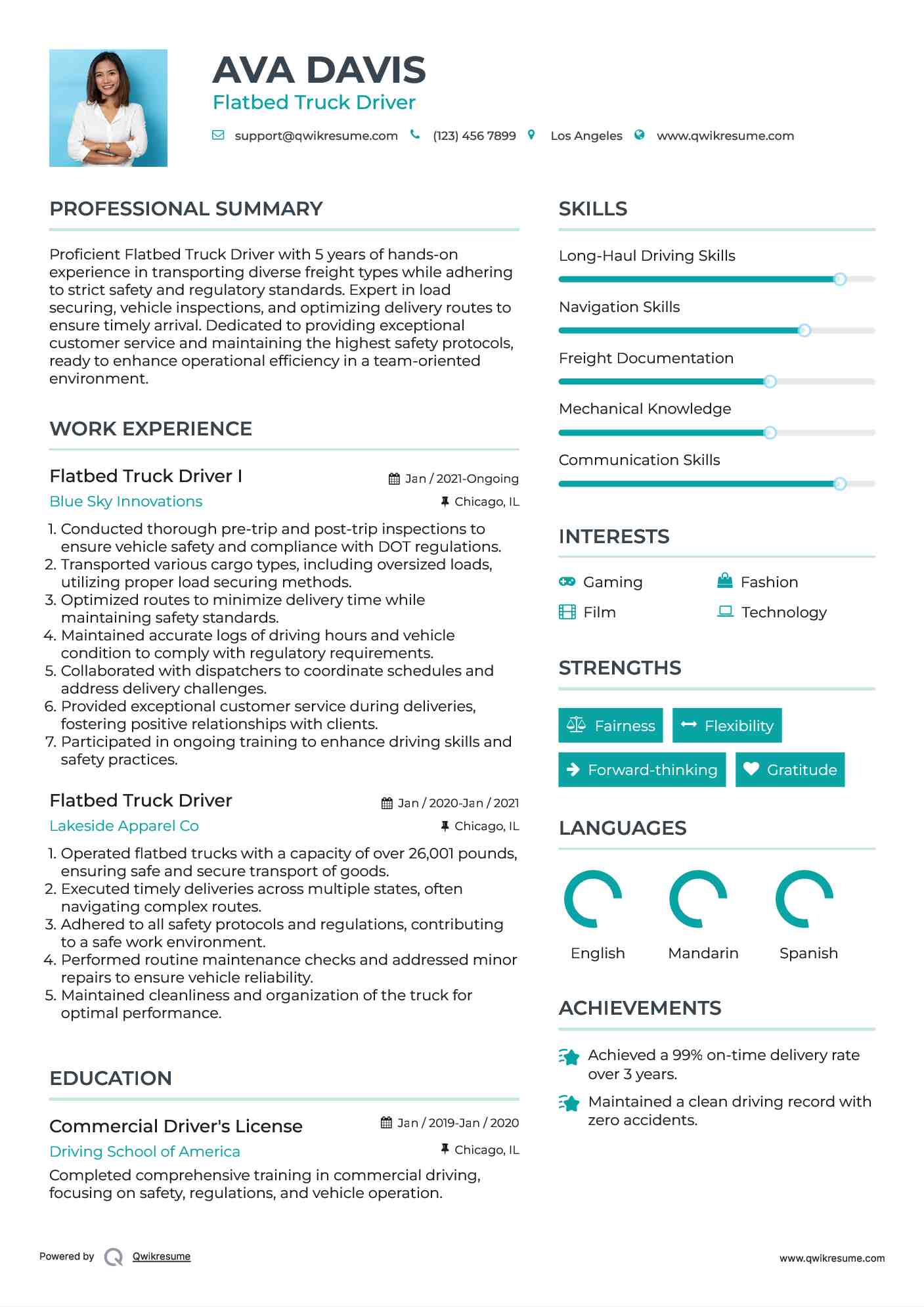 Flatbed Truck Driver I Resume Template
