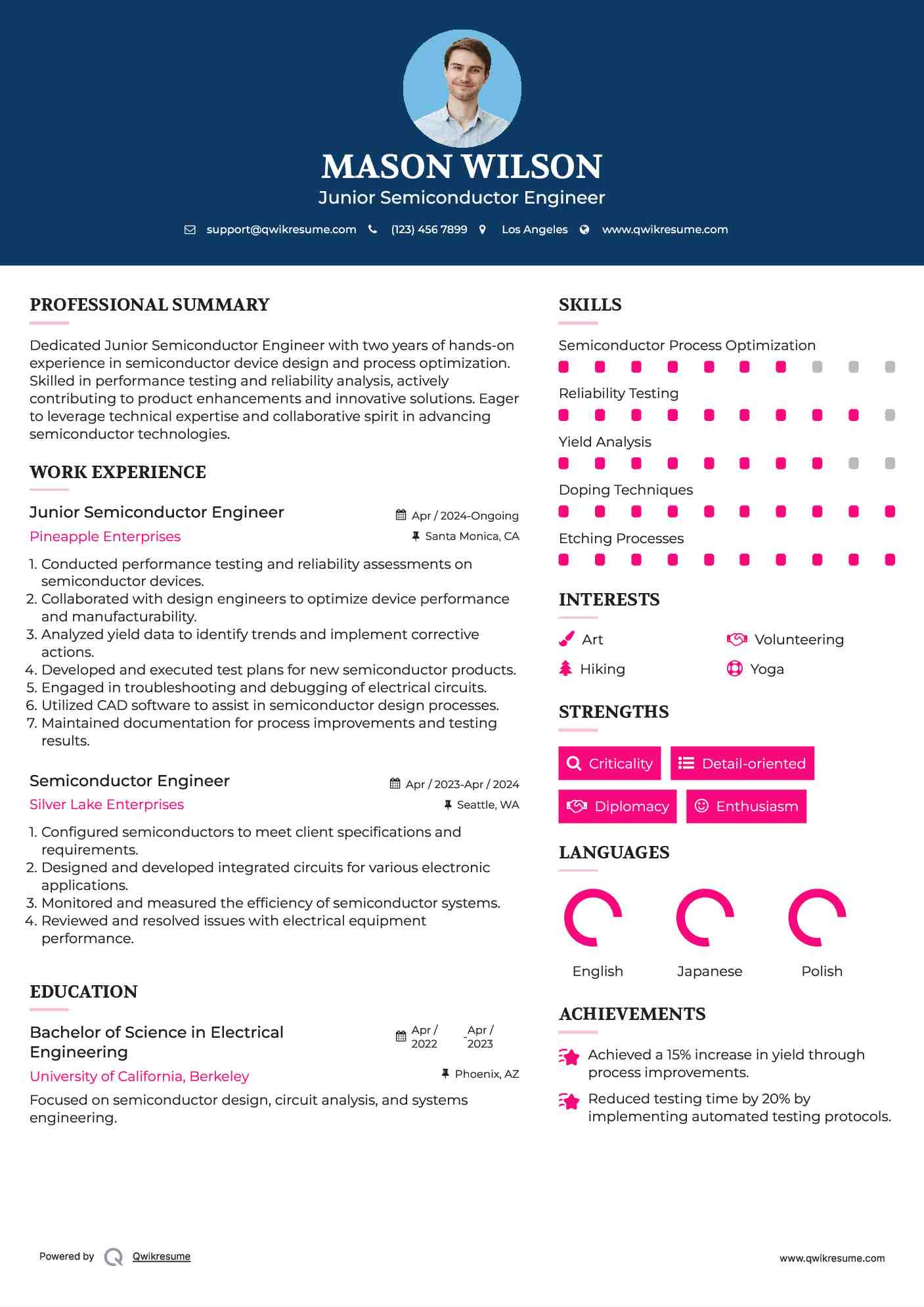Junior Semiconductor Engineer Resume Model