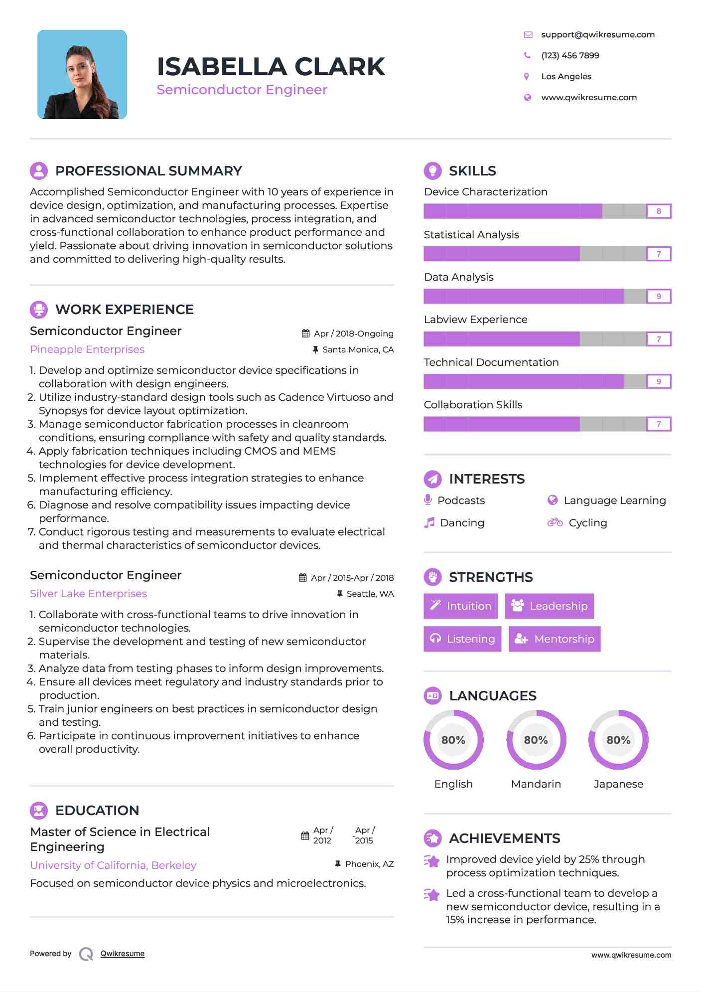 Semiconductor Engineer Resume Samples QwikResume