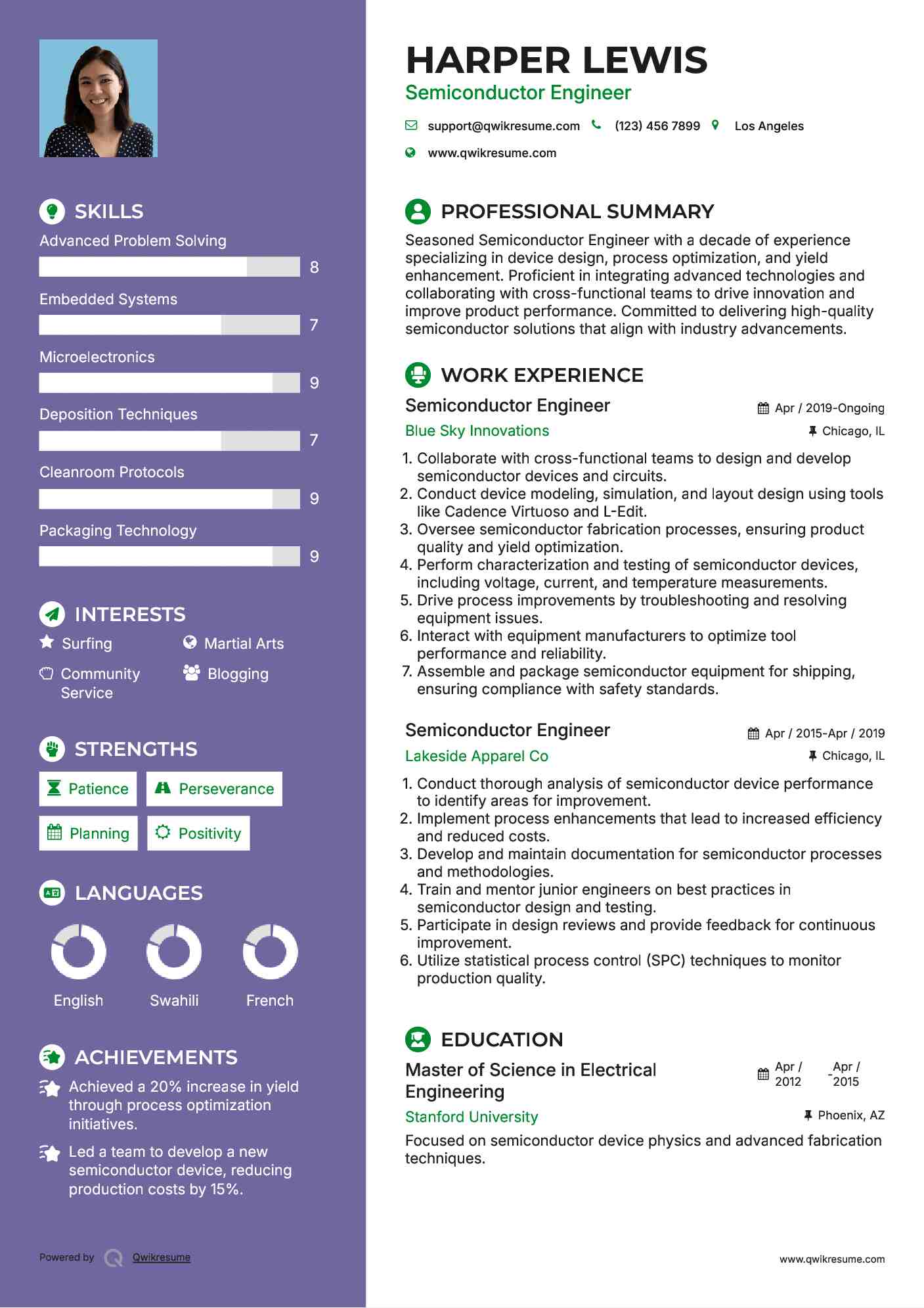Semiconductor Engineer Resume Samples QwikResume