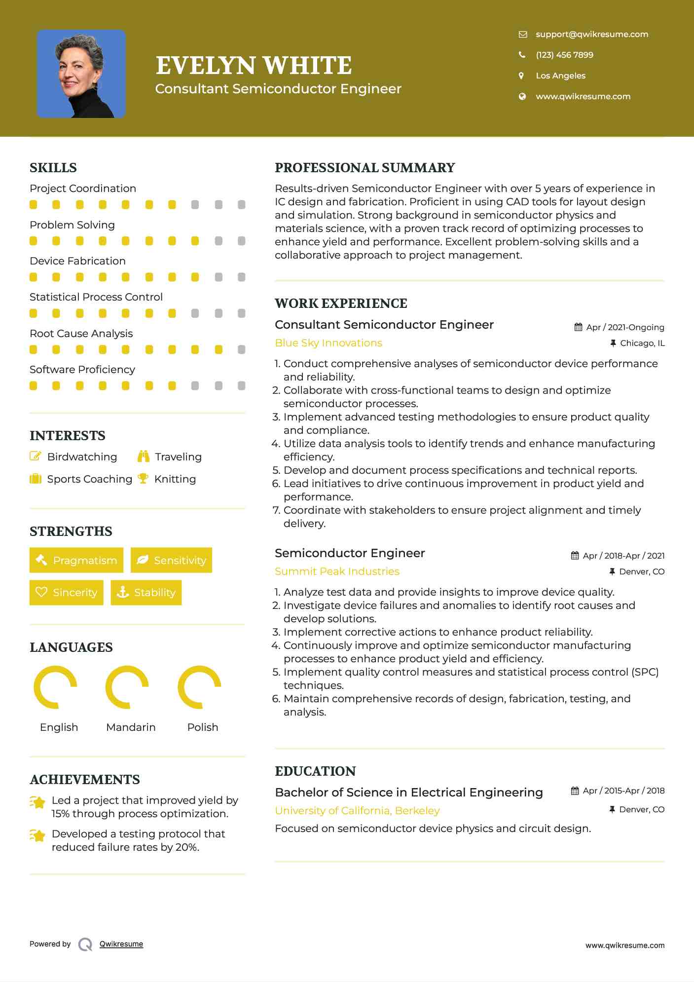 Consultant Semiconductor Engineer Resume Template