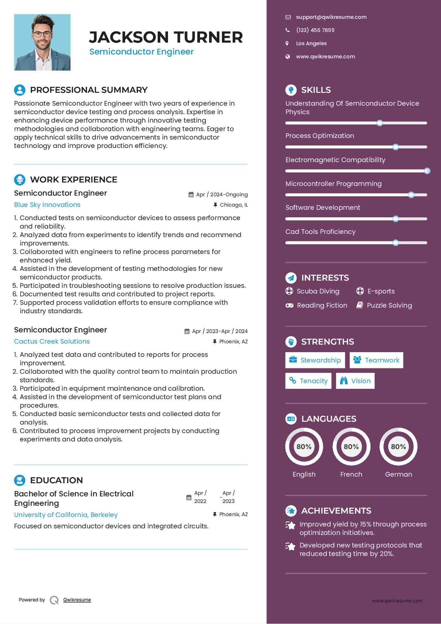 Semiconductor Engineer Resume Samples QwikResume