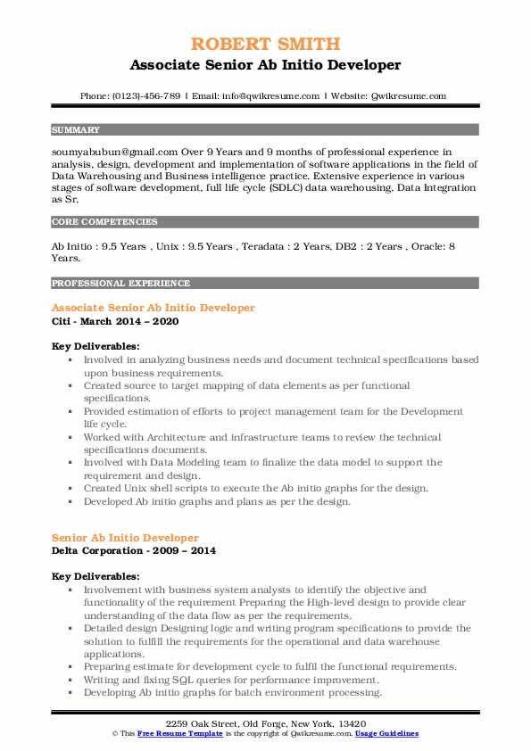 Senior AB Initio Developer Resume Samples QwikResume