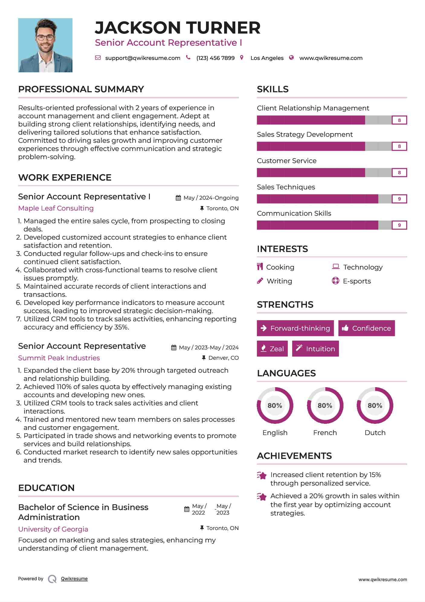 Senior Account Representative I Resume Sample