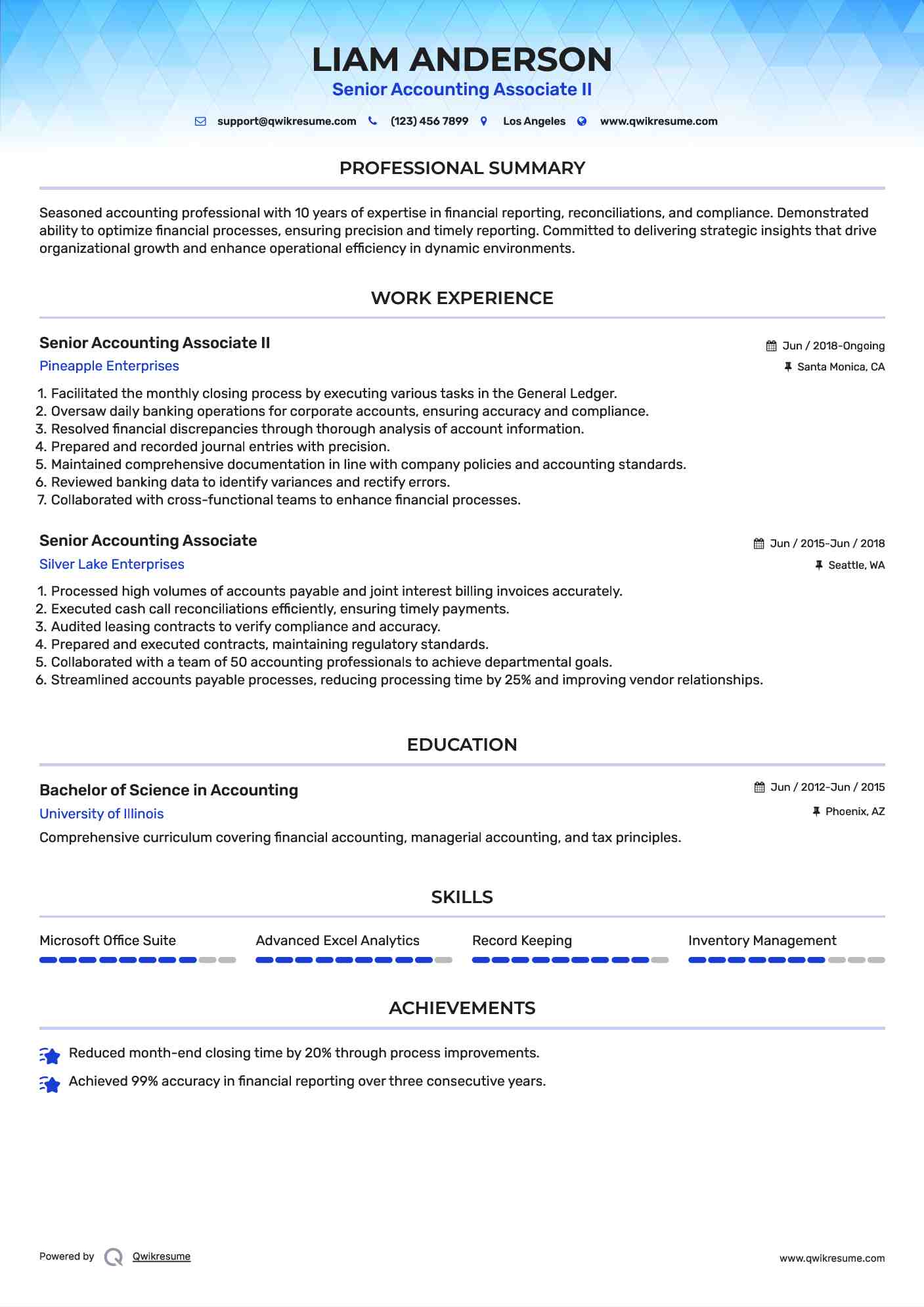 Senior Accounting Associate II Resume Example