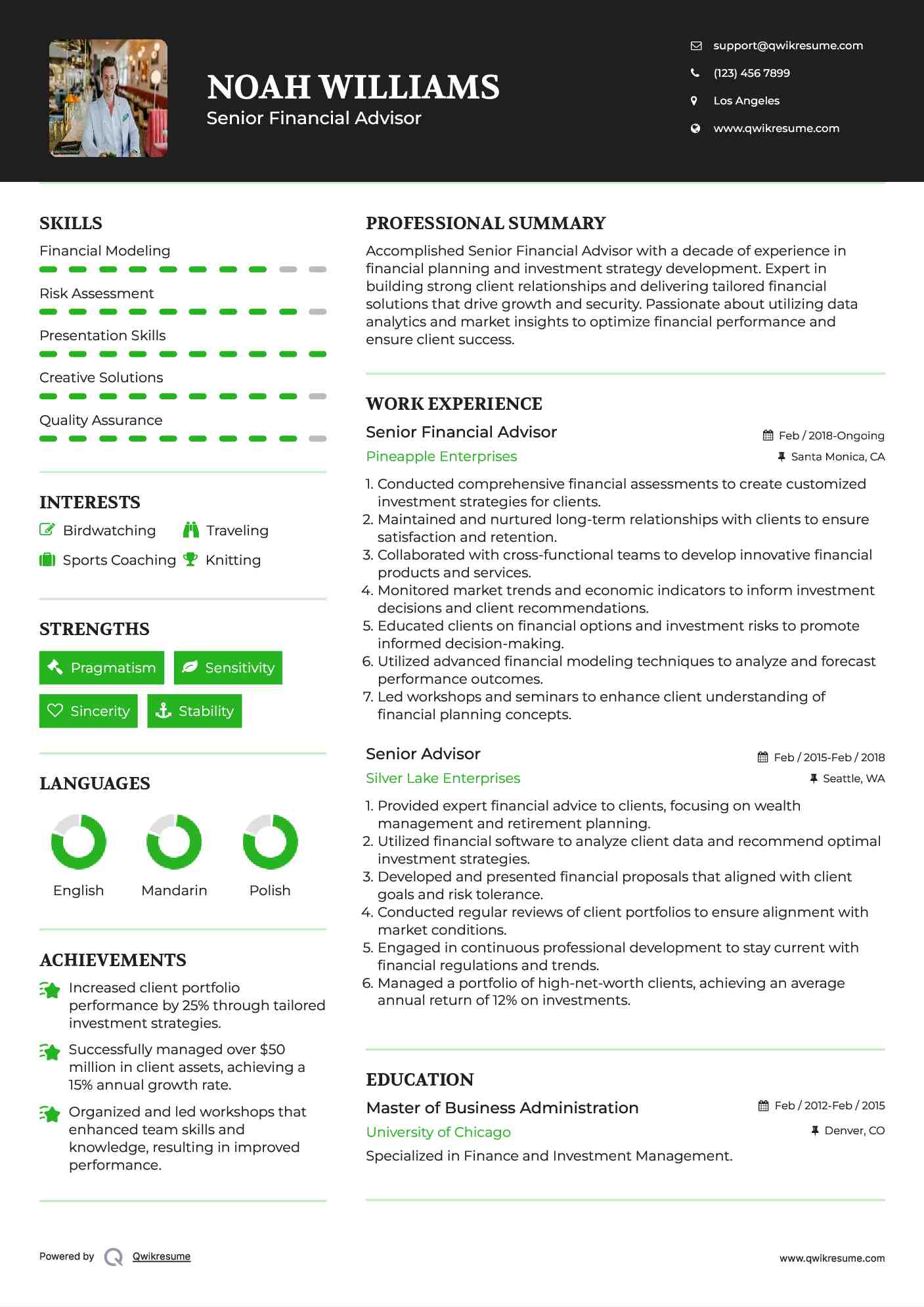 Senior Financial Advisor Resume Template