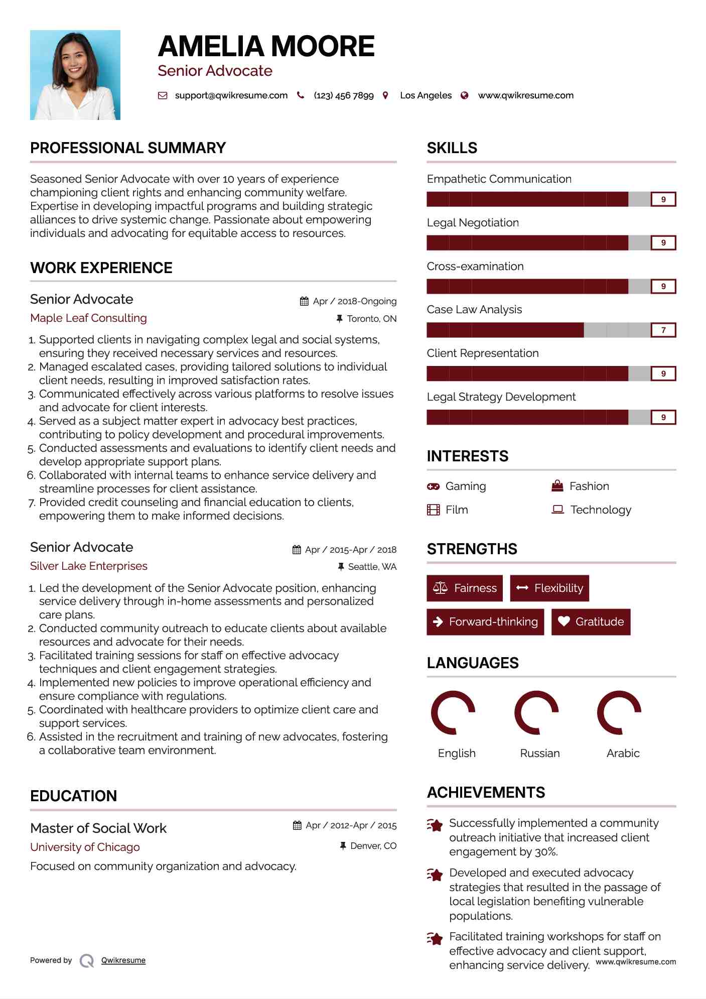 Senior Advocate Resume Samples QwikResume