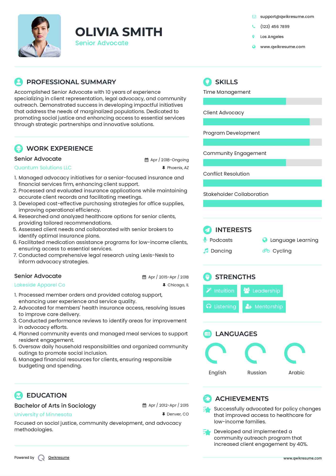 Senior Advocate Resume Sample