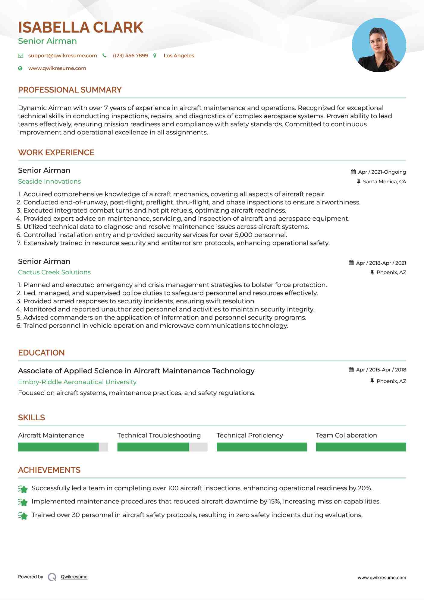 Senior Airman Resume Model