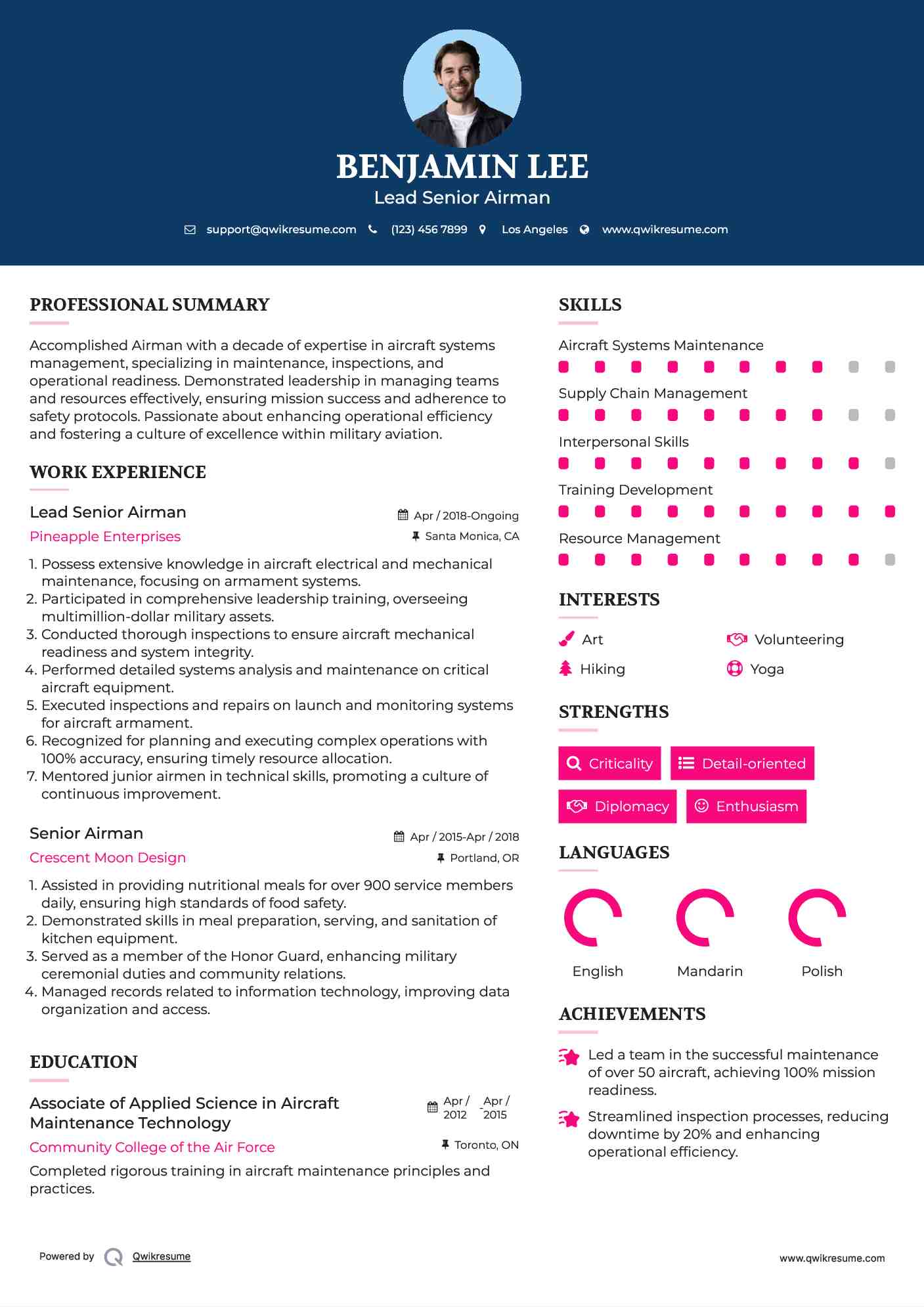 Lead Senior Airman Resume Model