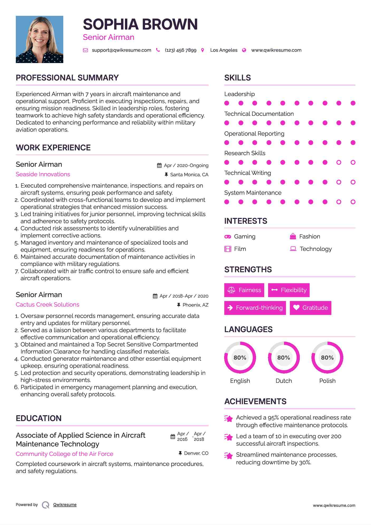 Senior Airman Resume Example