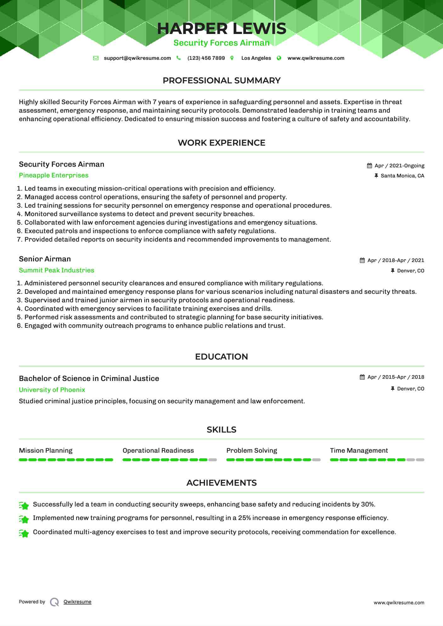 Security Forces Airman Resume Example