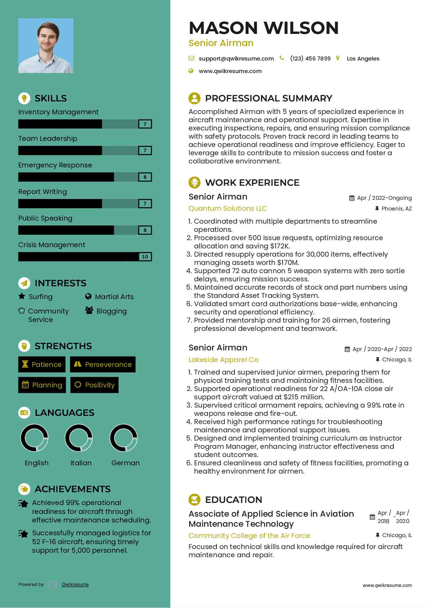 Senior Airman Resume Sample