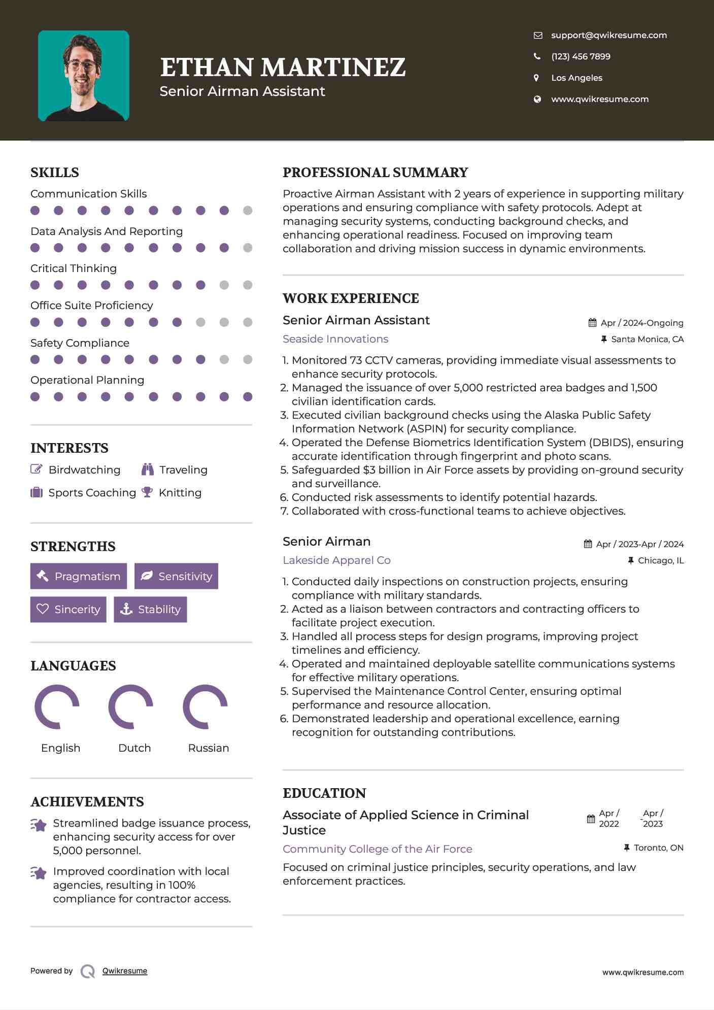 Senior Airman Assistant Resume Model