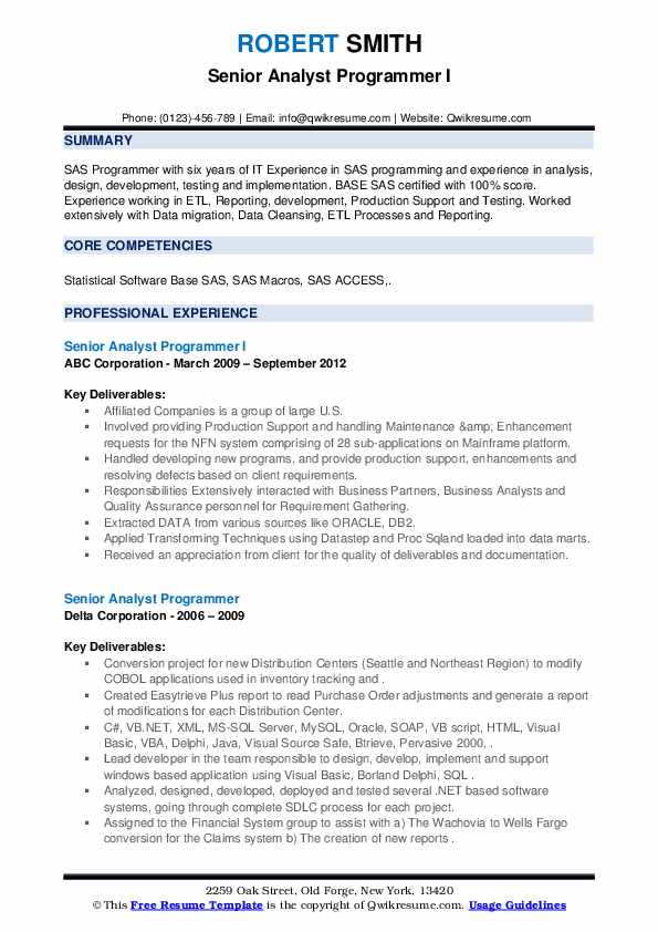 Senior Analyst Programmer Resume Samples QwikResume