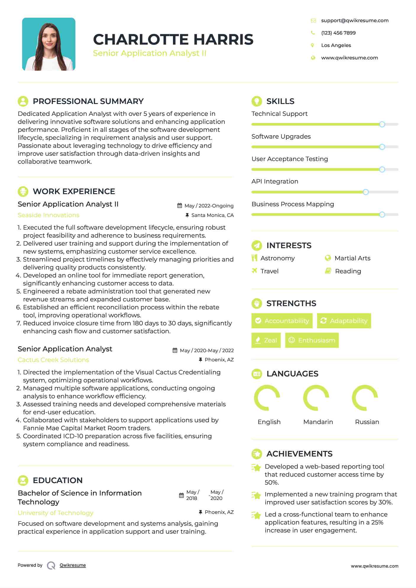 Senior Application Analyst II Resume Sample