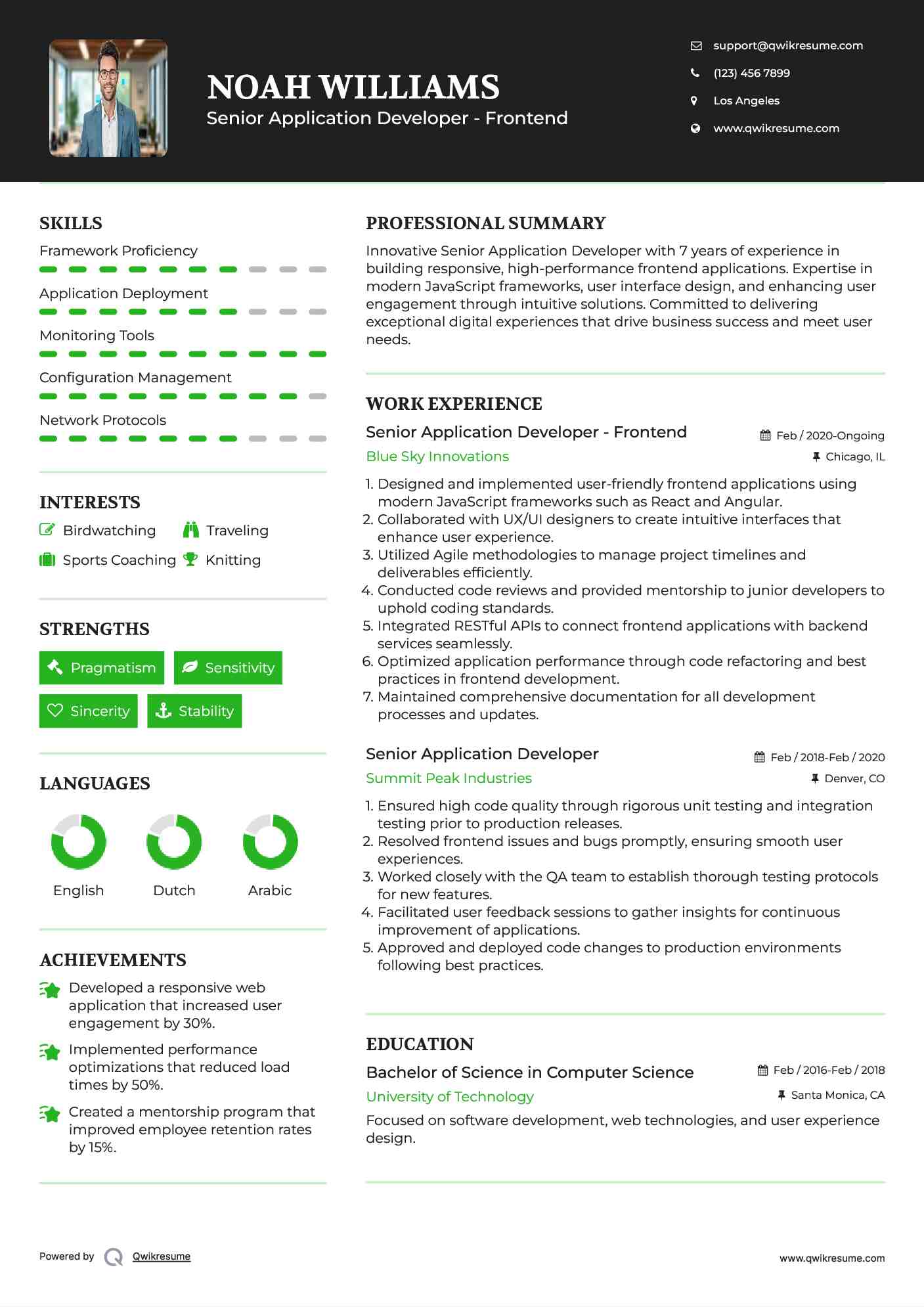 Senior Application Developer - Frontend Resume Template
