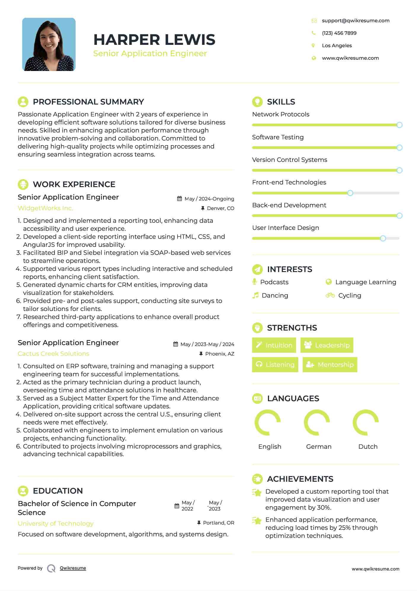 Senior Application Engineer Resume Sample