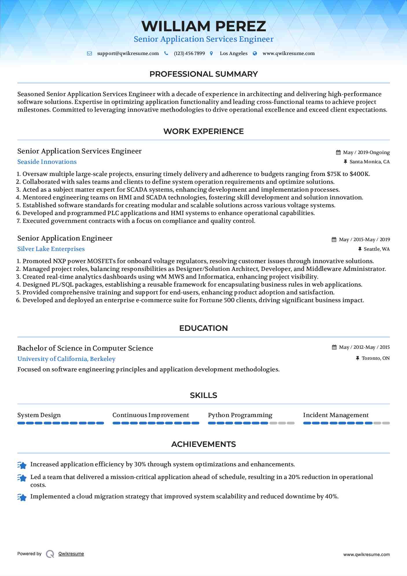 Senior Application Services Engineer Resume Template