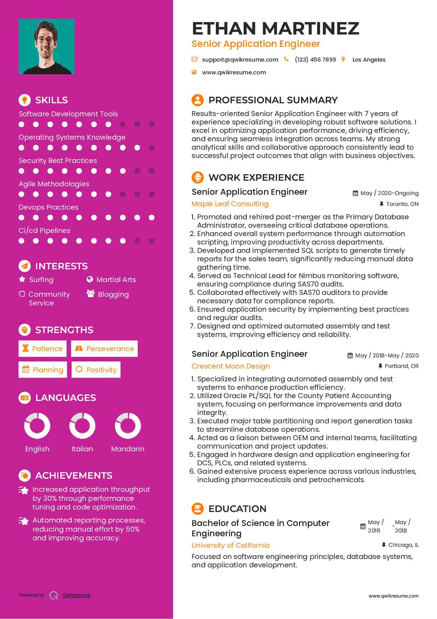 Senior Application Engineer Resume Model