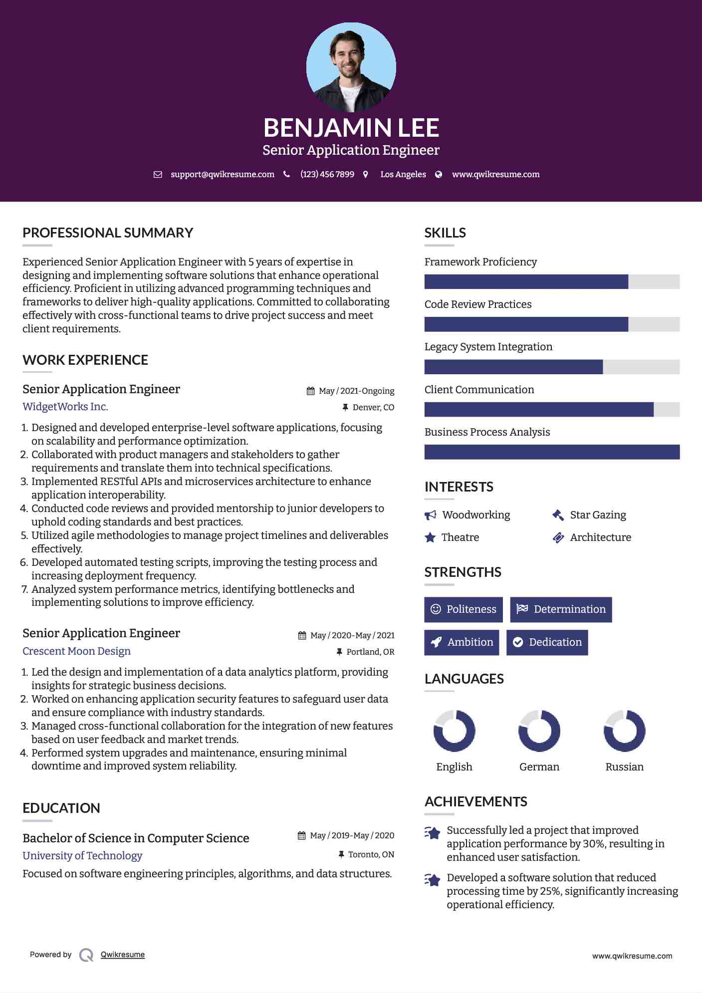 Senior Application Engineer Resume Sample