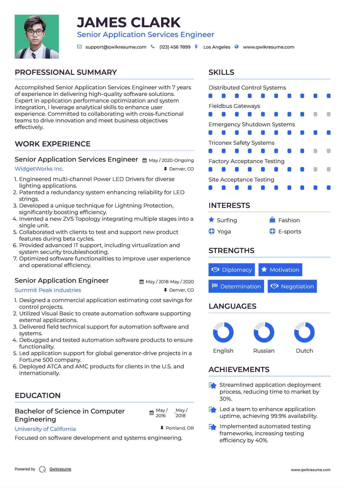 Senior Application Services Engineer Resume Example