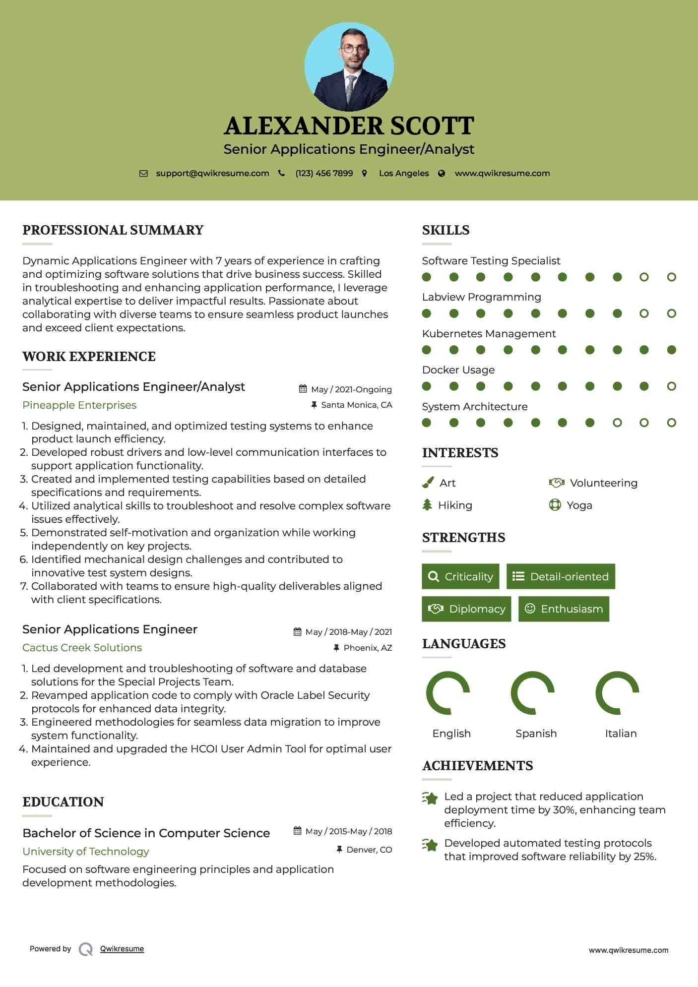 Senior Applications Engineer/Analyst Resume Template