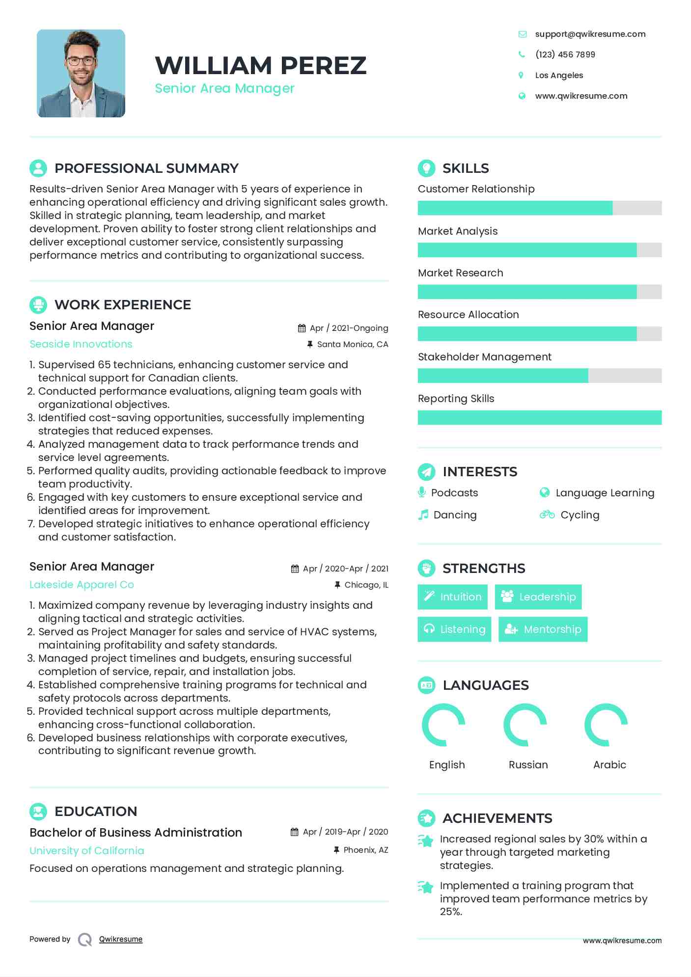 Senior Area Manager Resume Template