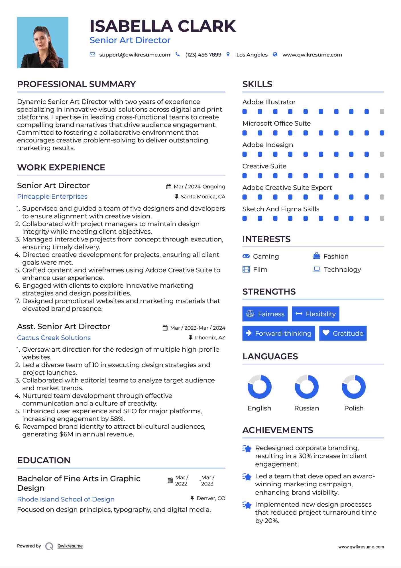 Senior Art Director Resume Sample