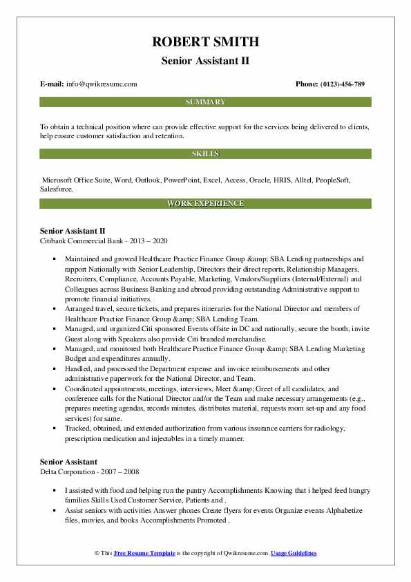 Senior Assistant Resume Samples QwikResume