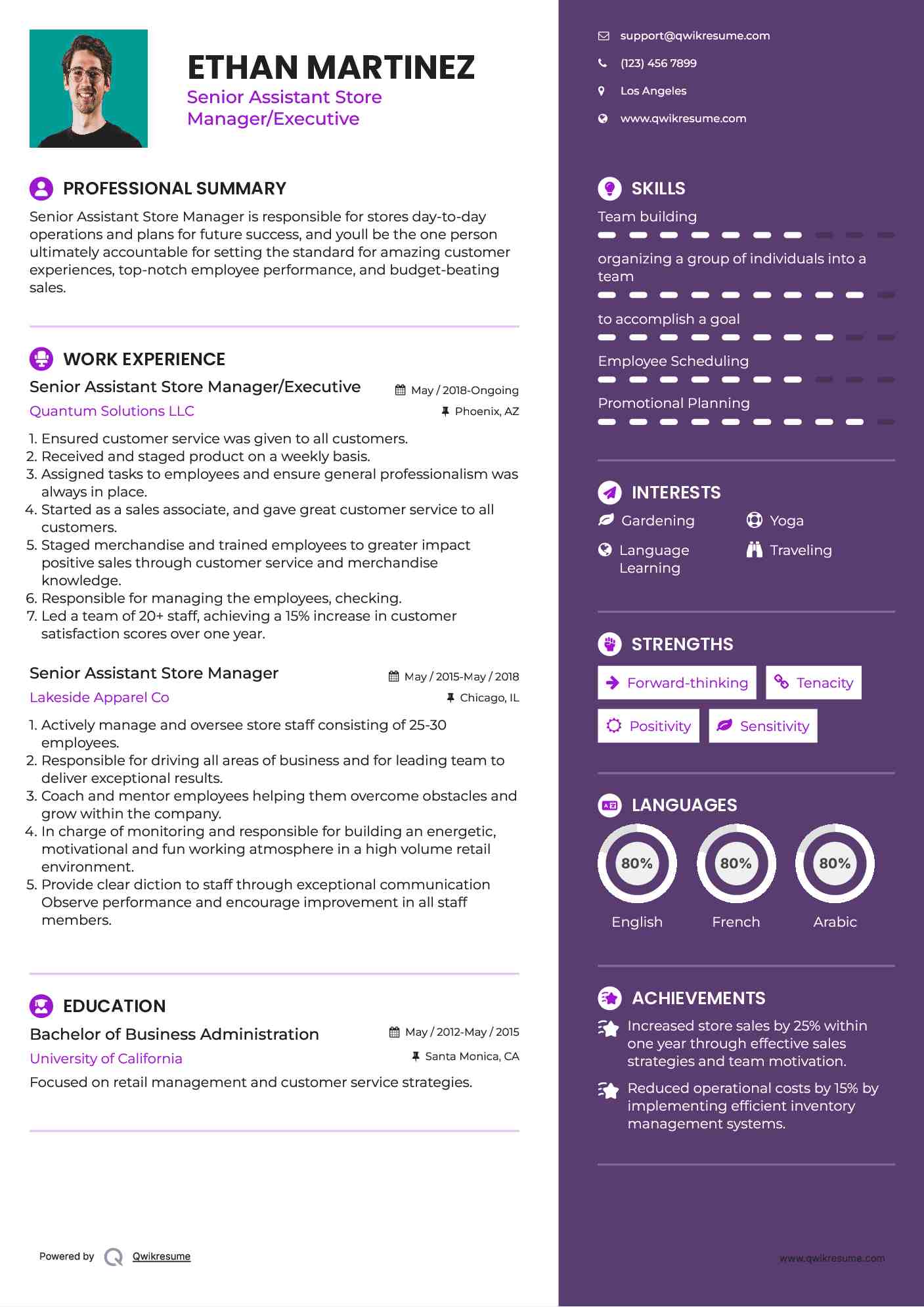 Senior Assistant Store Manager/Executive Resume Model