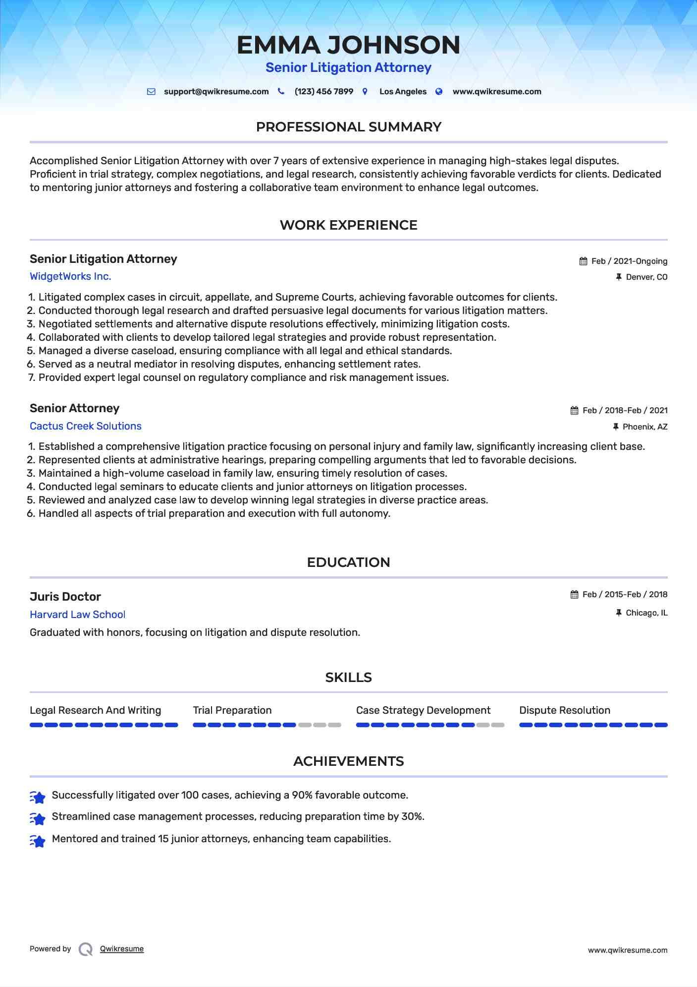Senior Litigation Attorney Resume Model