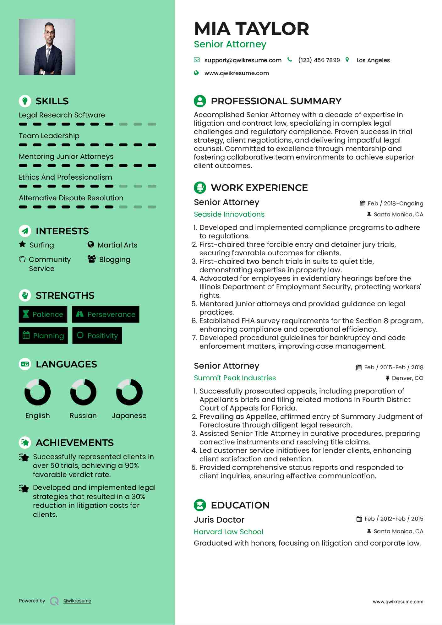 Senior Attorney Resume Sample