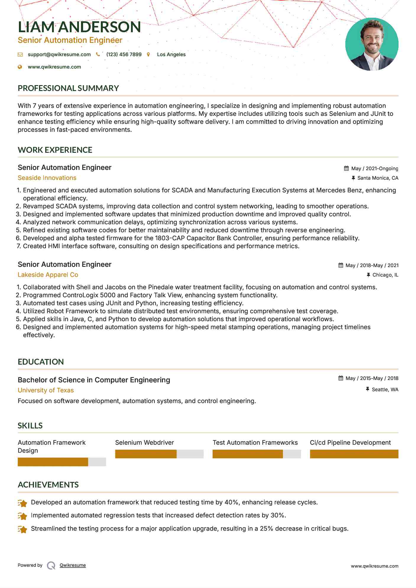 10+ Senior Automation Engineer Resume Samples & Templates for 2025