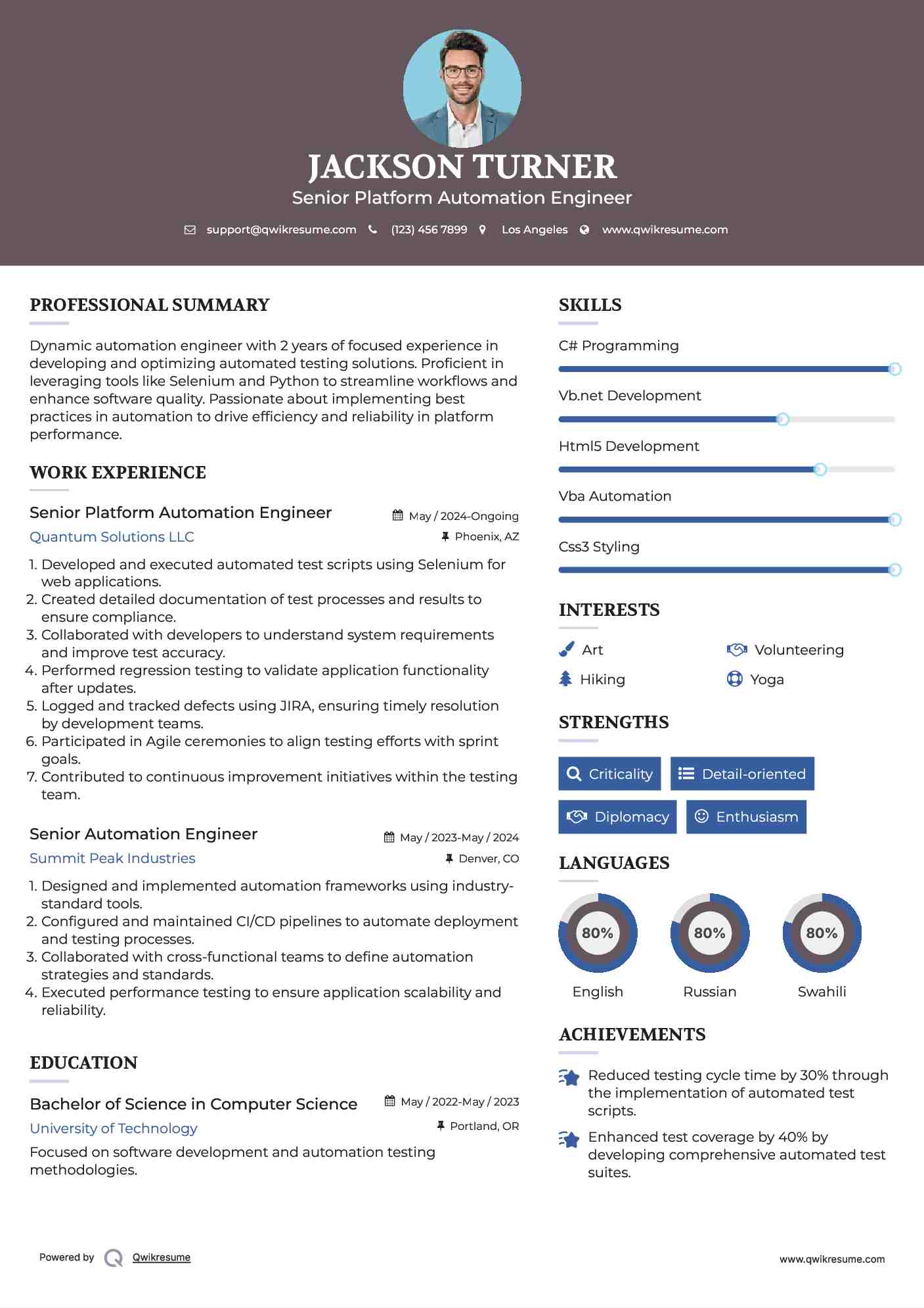 Senior Platform Automation Engineer Resume Sample