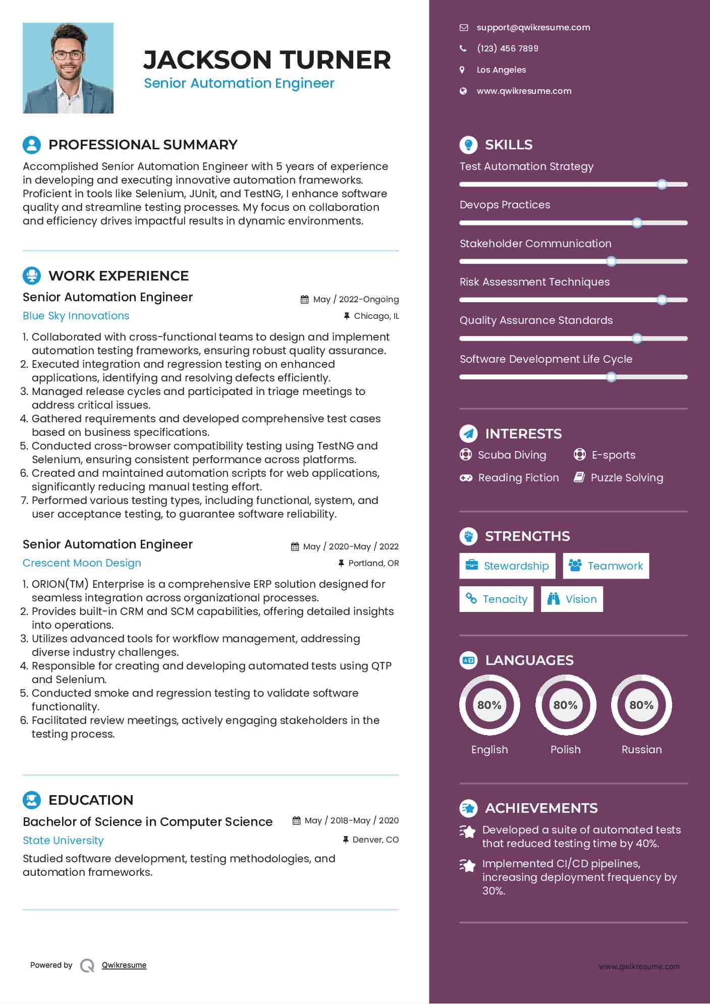 Senior Automation Engineer Resume Samples QwikResume