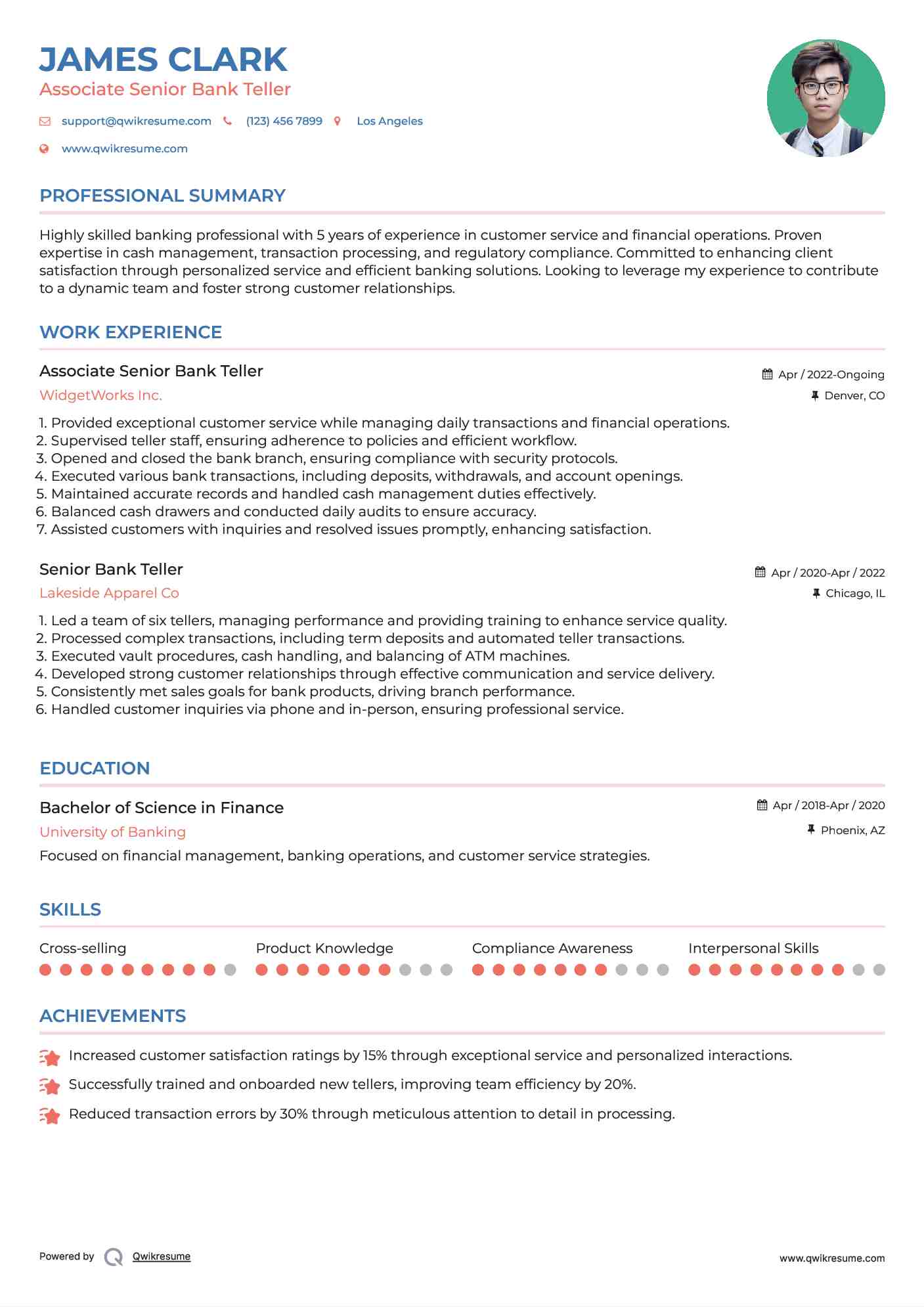Associate Senior Bank Teller Resume Format
