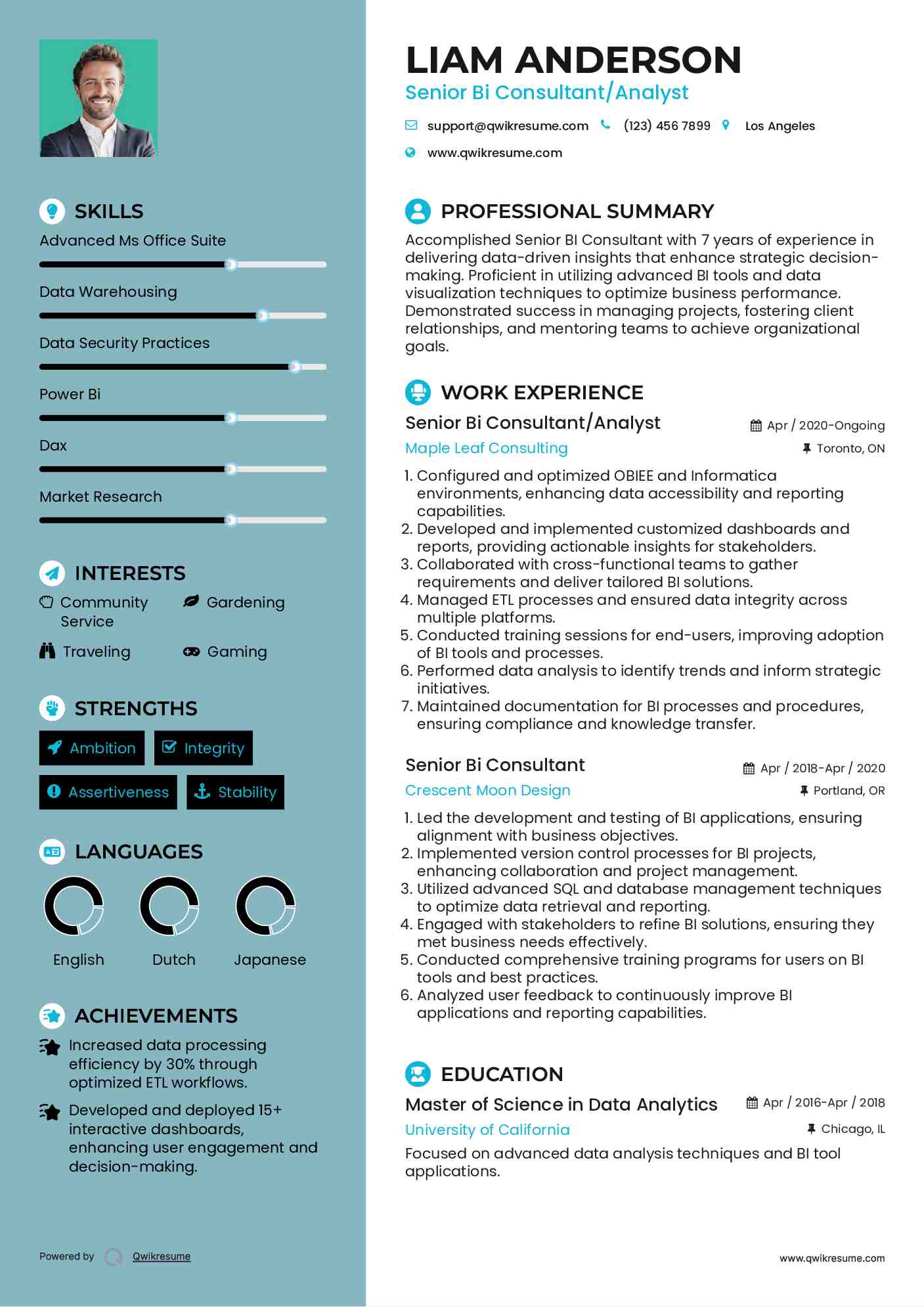 Senior Bi Consultant/Analyst Resume Template