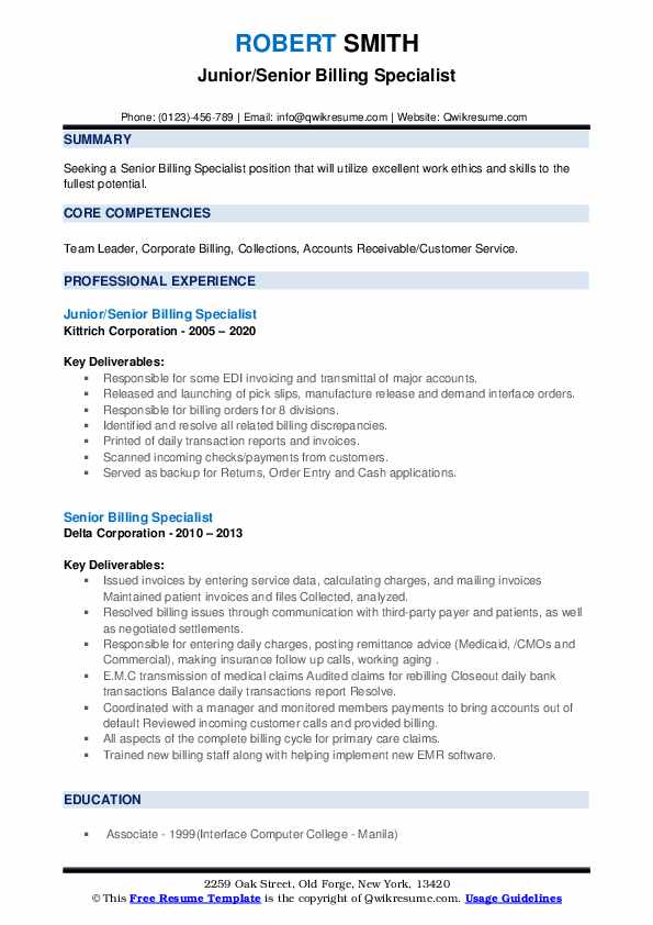 Senior Billing Specialist Resume - Senior Billing Specialist 1586420638 Pdf 