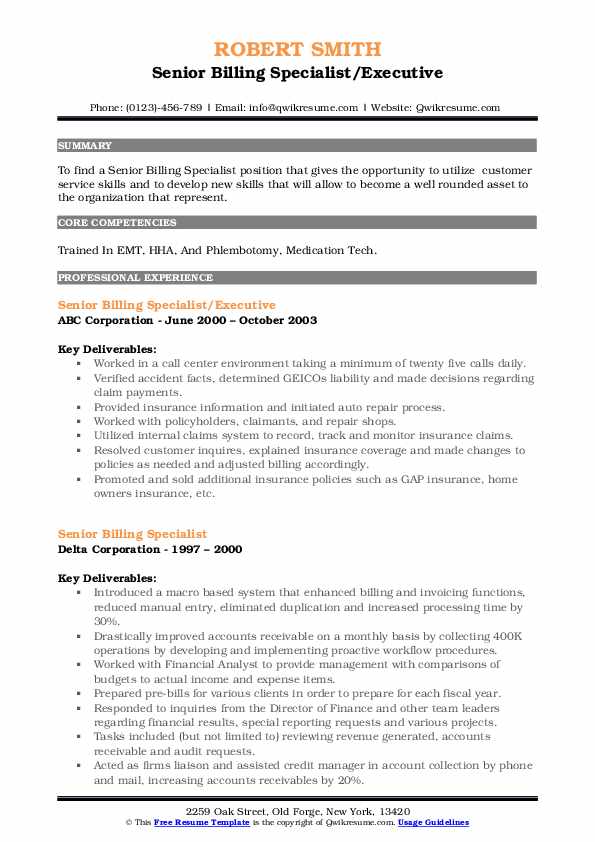 senior-billing-specialist-resume-samples-qwikresume