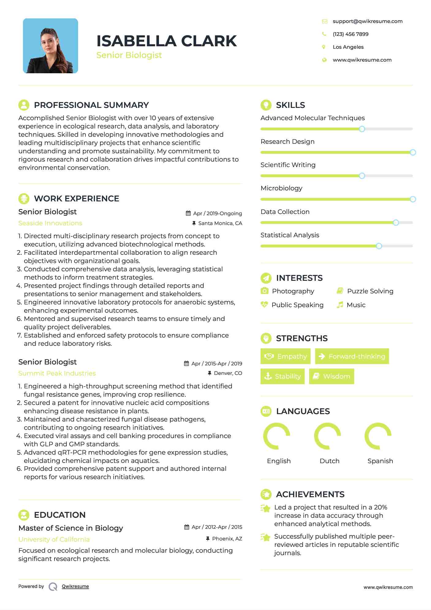 Senior Biologist Resume Format